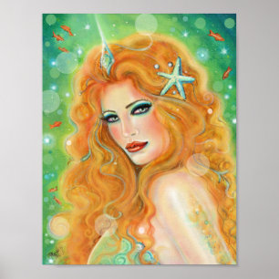 Mermaid with tropical fish art by Renee Lavoie  Poster