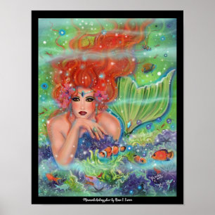 Mermaid with tropical fish art by Renee Lavoie    Poster