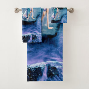 Mermaid with turquoise hair bath towel set