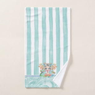 Mermaid with Turtle and Blue Stripes Hand Towel