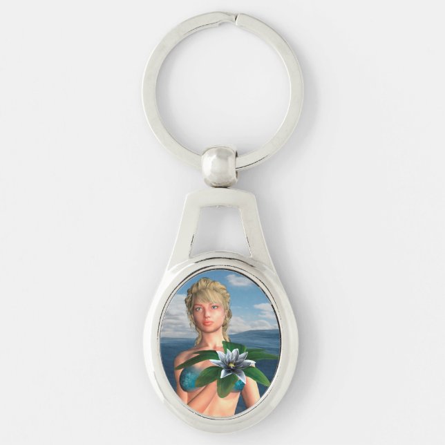 Mermaid with Water Lily Flower Key Ring (Front)