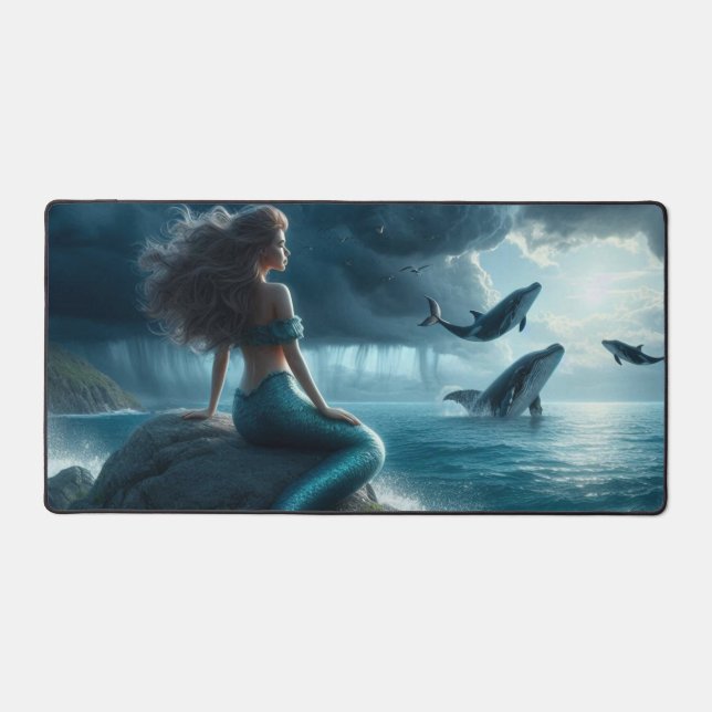 Mermaid with Whales Desk Mat (Front)