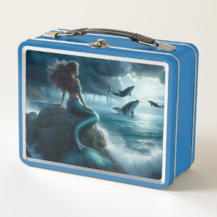 Mermaid with Whales I Metal Lunch Box
