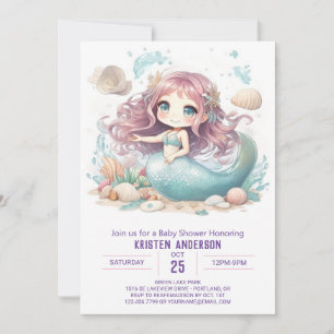  Mermaid Wonders Unveiled Baby Shower Invitation