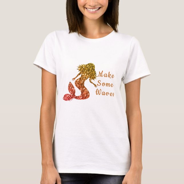 Mermaid yellow red ombre Sparkles Make some Waves T-Shirt (Front)