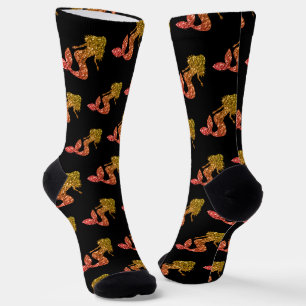 Mermaid yellow red ombre Sparkles pattern black Socks