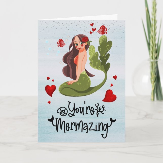 Mermaid You're Mermazing Valentine Anniversary Card (Front)