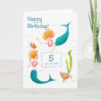 Mermaids 5th Birthday Card