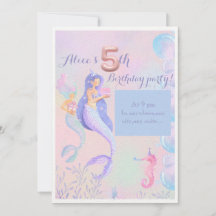 Mermaids 5th birthday party invitation