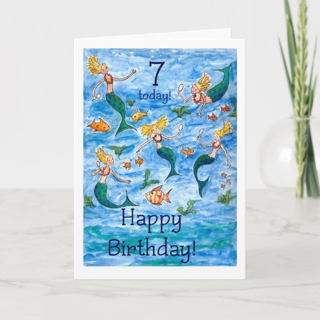 Mermaids 7th Birthday Card (Front)