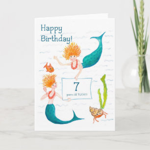 Mermaids 7th Birthday Card