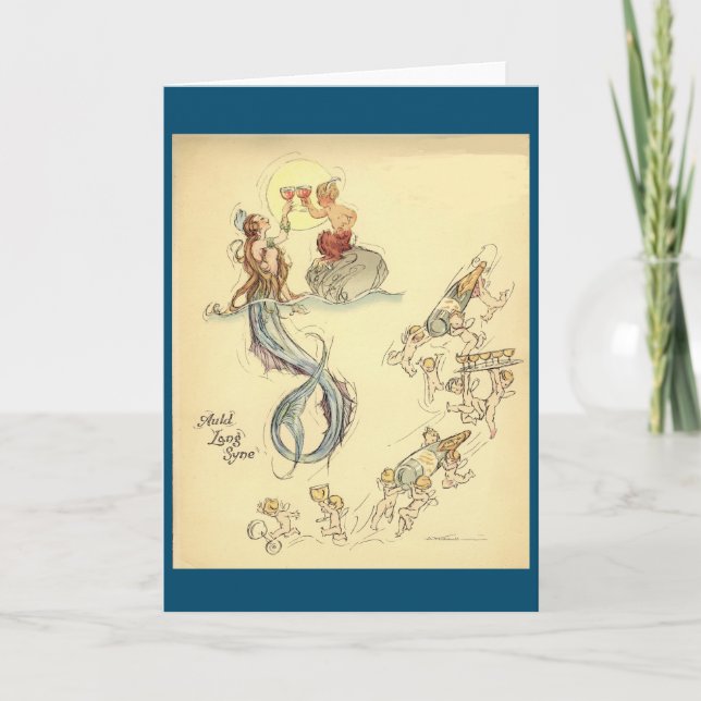 Mermaids and Cherubs Vintage New Years Card (Front)