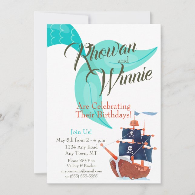Mermaids and Pirates Kids Birthday Invitation (Front)