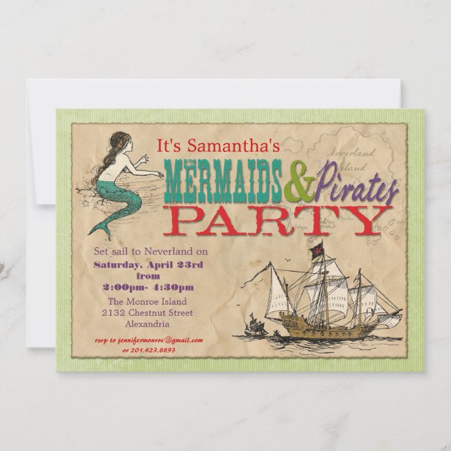 Mermaids and Pirates Party Invitation (Front)