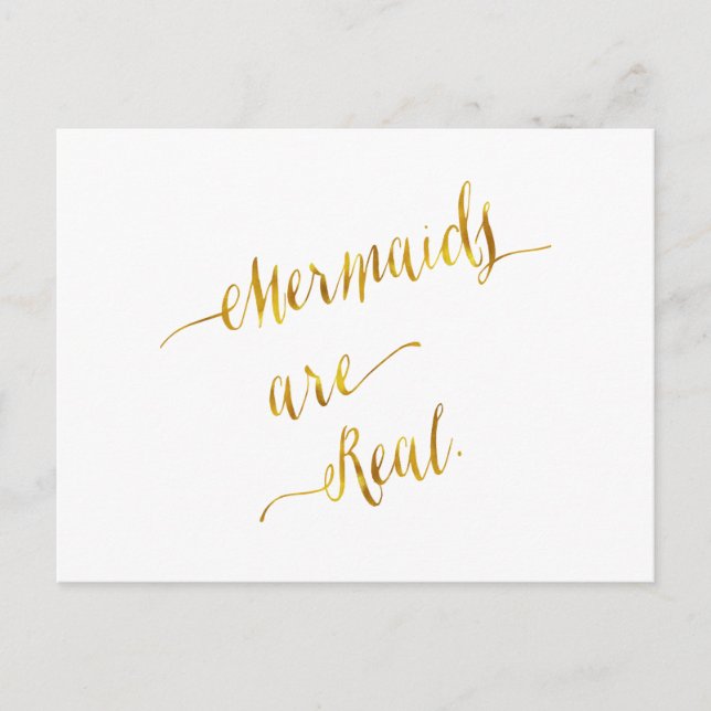 Mermaids Are Real Quote Gold Faux Foil White Postcard (Front)