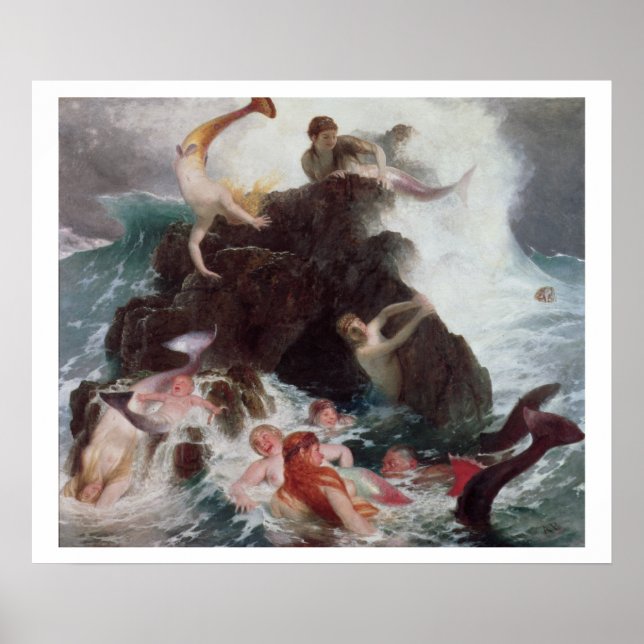 Mermaids at Play, 1886 (oil on canvas) Poster (Front)