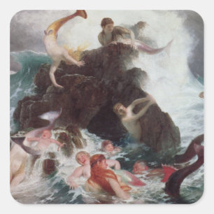Mermaids at Play, 1886 (oil on canvas) Square Sticker