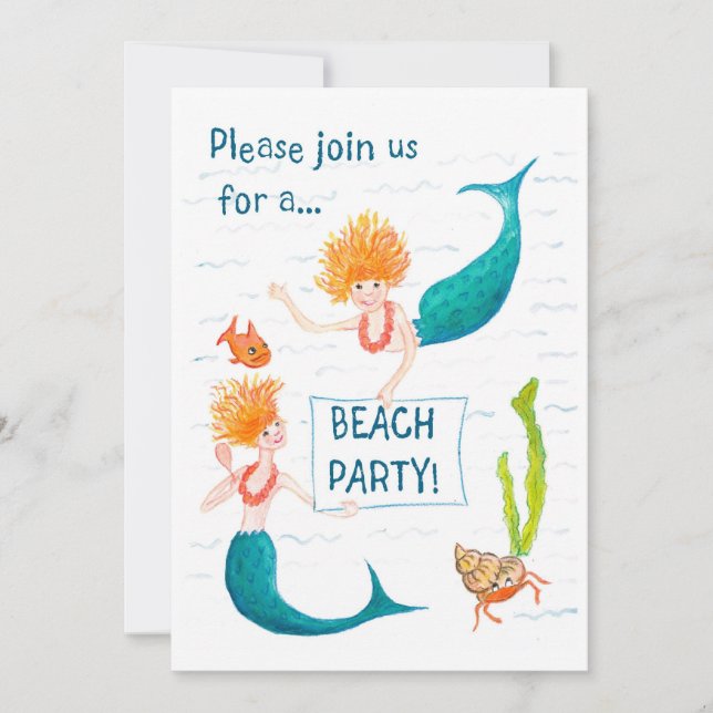 Mermaids Beach Party Invitation (Front)