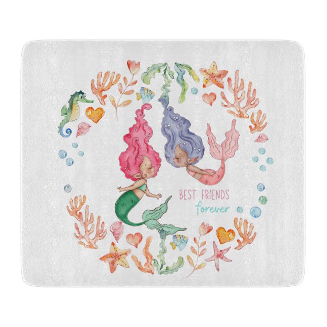 Mermaids Best Friends Forever BFF Personalised Cutting Board (Front)