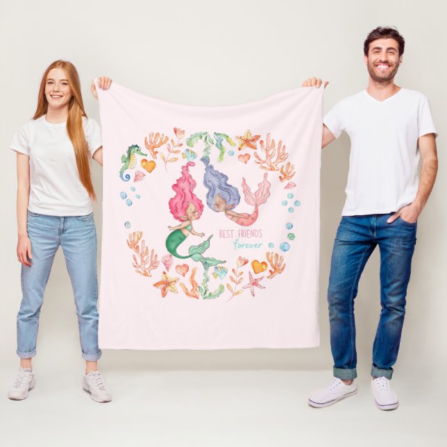 Mermaids Best Friends Forever BFF Personalised Fleece Blanket (In Situ)