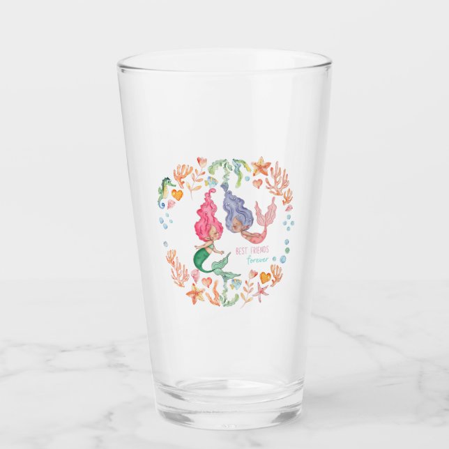 Mermaids Best Friends Forever BFF Personalised Glass (Front)