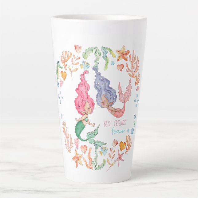 Mermaids Best Friends Forever BFF Personalised Latte Mug (Front)