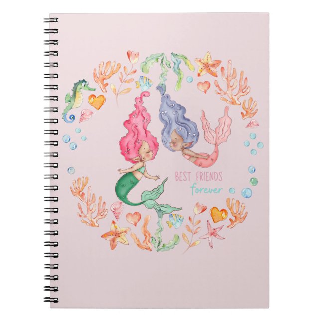 Mermaids Best Friends Forever BFF Personalised Notebook (Front)