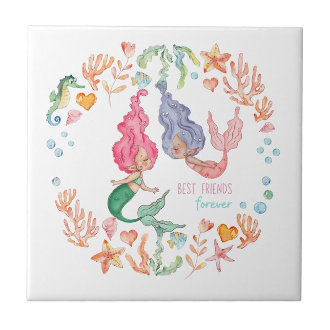Mermaids Best Friends Forever BFF Personalised Tile (Front)