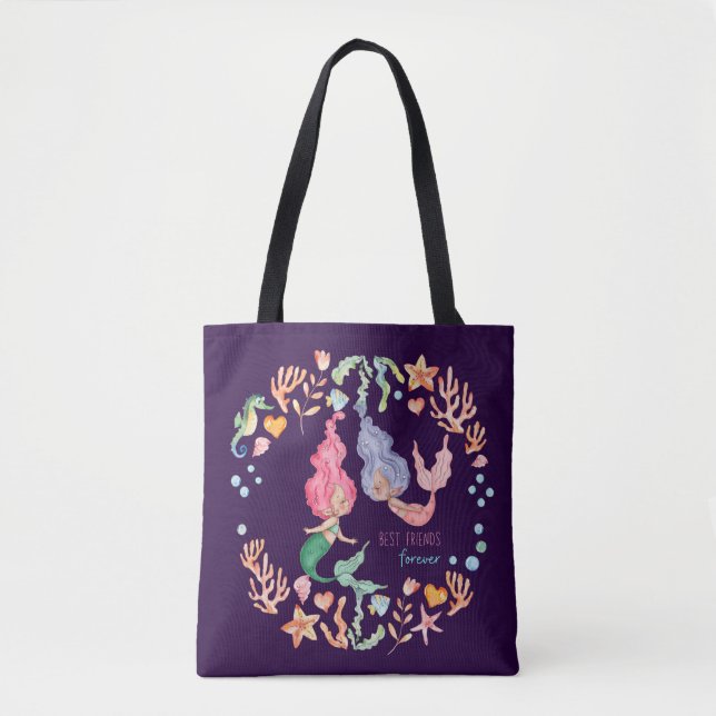 Mermaids Best Friends Forever BFF Personalised Tote Bag (Front)