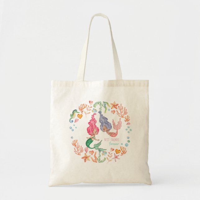 Mermaids Best Friends Forever BFF Personalised Tote Bag (Front)