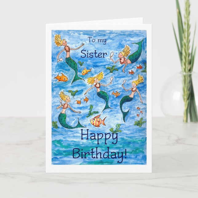 Mermaids Birthday Card for a Sister (Front)