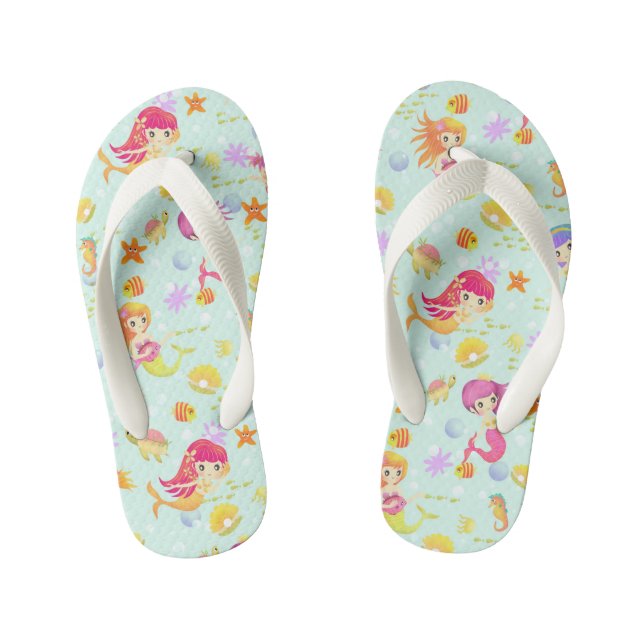 Mermaids Blue Kid's Flip Flops (Footbed)