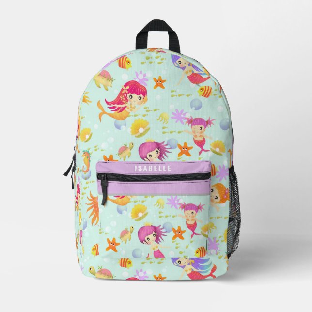 Mermaids Blue  Printed Backpack (Front)