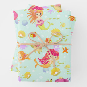 Mermaids Blue  Wrapping Paper Sheet