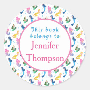 Mermaids Book Belongs To Custom Name Message Classic Round Sticker