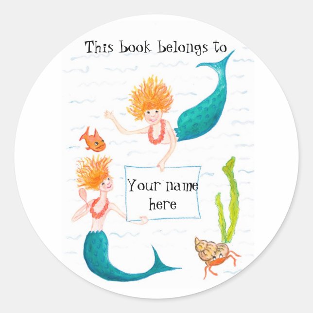 Mermaids Bookplates Classic Round Sticker (Front)