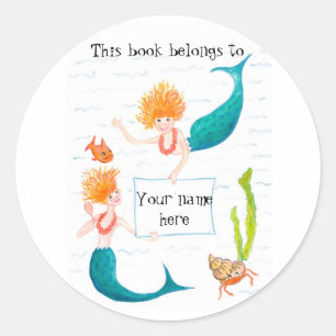 Mermaids Bookplates Classic Round Sticker