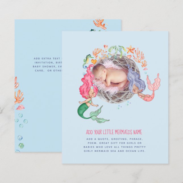 Mermaids BUDGET PHOTO Invite Announcement (Front/Back)