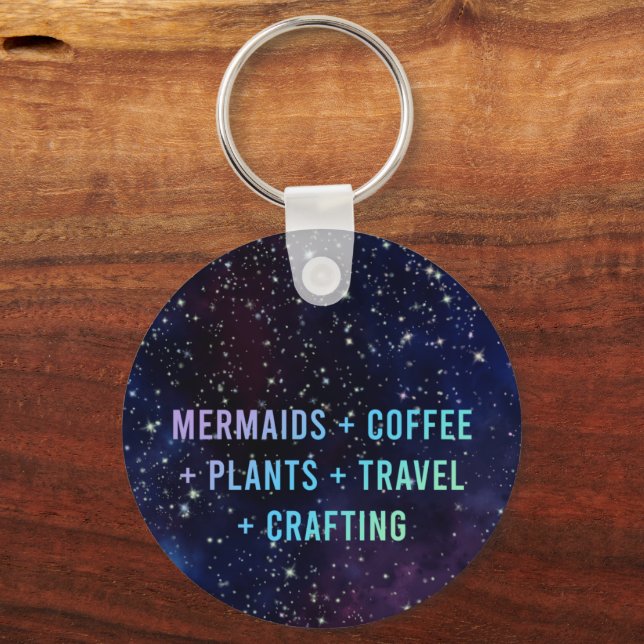 Mermaids + Coffee + Plants Galaxy Design Keychain (Front)