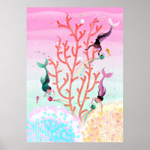 Mermaids’ Coral Garden childrens’ illustration Poster