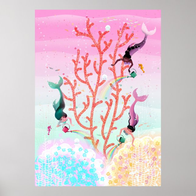 Mermaids’ Coral Garden childrens’ illustration Poster (Front)