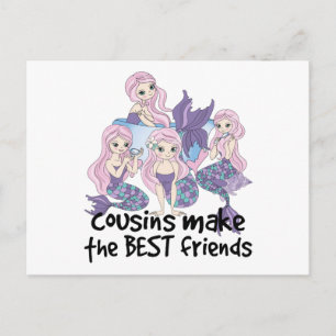 mermaids cousins make the best friends postcard