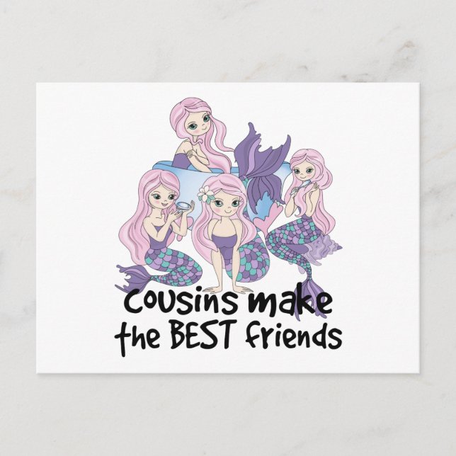 mermaids cousins make the best friends postcard (Front)