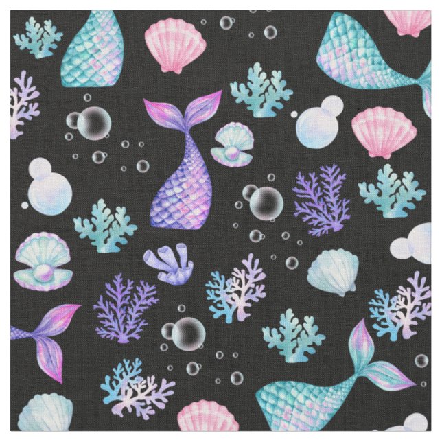 Mermaids Dream on Black Fabric (Close Up)