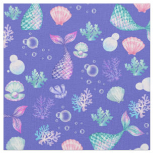 Mermaids Dream on Blue Fabric