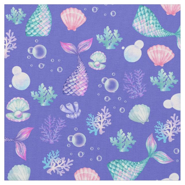 Mermaids Dream on Blue Fabric (Close Up)