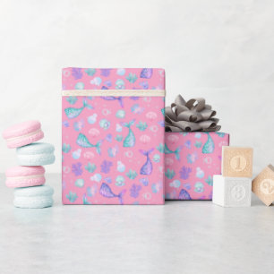 Mermaids Dream on Carnation Pink Wrapping Paper