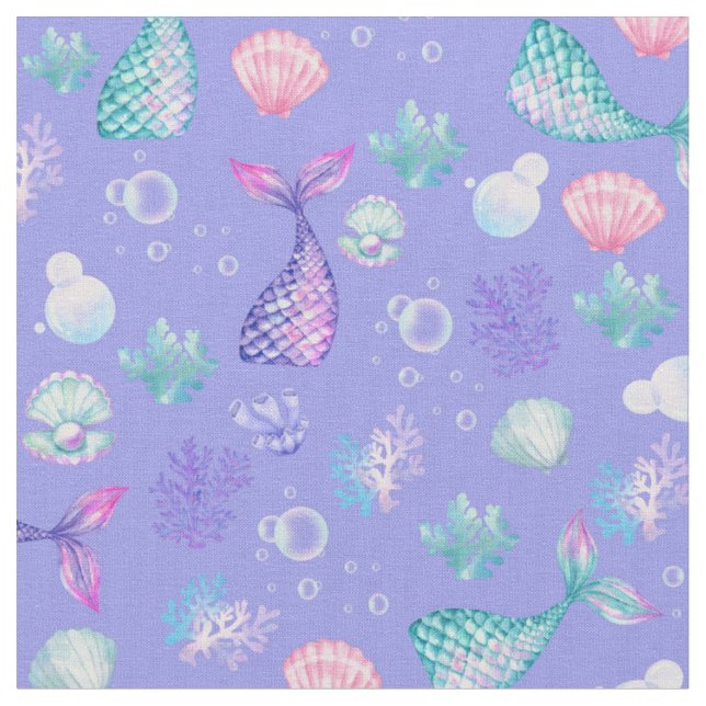 Mermaids Dream on Medium Purple Fabric (Close Up)