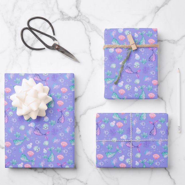 Mermaids Dream on Medium Purple Wrapping Paper Sheet (Front)