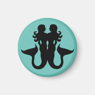 Mermaids entwined silhouettes sailor boat ship  magnet